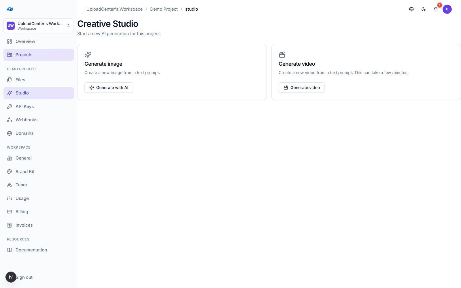 UploadCenter — Creative Studio